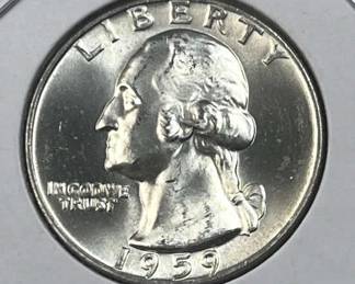 1959 Silver Washington Quarter, Gem BU 90%