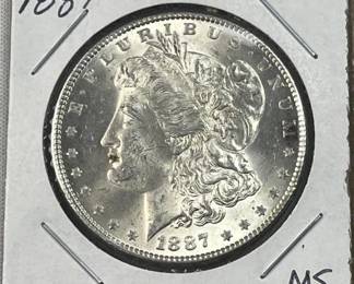 1887 Morgan Silver Dollar, US $1 Coin, Mint State