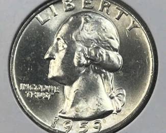 1959 Silver Washington Quarter, Gem BU 90%