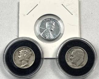 1944 & 1951 Silver 90% Dimes +1943 Steel Wheat