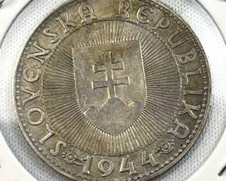 1944 Slovakia WWII Era Silver 10 Korun .500