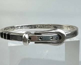 925 Silver Mexico Black Onyx Inlay Belt Buckle Bra