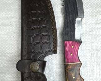 Lg Handmade Steel Fixed Blade Knife w/ Sheath