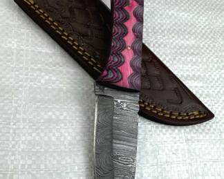 Damascus Steel Fixed Blade Knife w/ Sheath