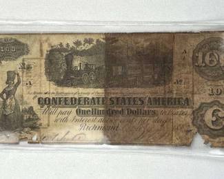 1860's Confed. States $100 Richmond, Env. Dmg