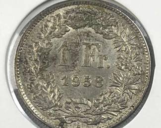 1958 Switzerland Silver 1 Franc Coin .835