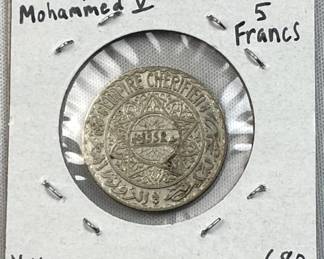 1929-34 Morocco Silver 5 Francs, XF/AU .680