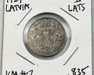 1924 Latvia Silver 1 Lats Coin .835 Purity
