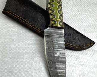 Damascus Steel Fixed Blade Knife w/ Sheath