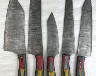 (5) Damascus Steel Chef's Kitchen Knives Set