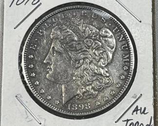 1898 Morgan Silver Dollar, US $1 Coin, AU/Toned