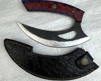 Handmade Steel Fixed Ulu Blade Knife w/ Sheath