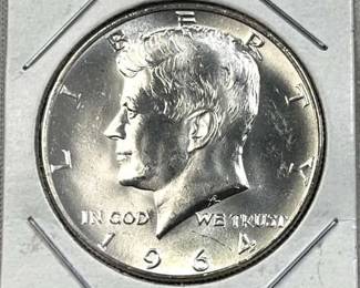 1964 JFK 90% Silver Gem BU Half Dollar, 50c