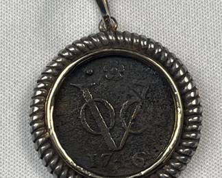 1746 Dutch Duit Coin in Sterling Silver Bezel
