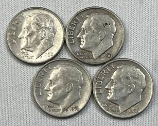 (4) 1946-64 Silver Era Roosevelt 90% Dimes