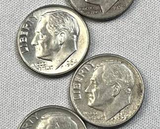(4) 1946-64 Silver Era Roosevelt 90% Dimes