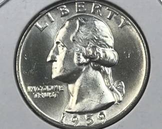 1959 Silver Washington Quarter, Gem BU 90%