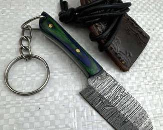 Damascus Steel Fixed Blade Mini Knife w/ Sheath
