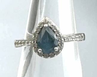 925 Silver Natural Blue Spinel & White Topaz Ring