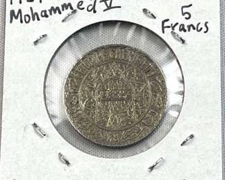 1929-34 Morocco Silver 5 Francs, XF/AU .680