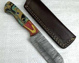 Damascus Steel Fixed Blade Knife w/ Sheath