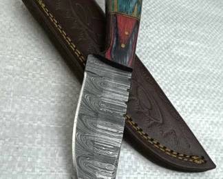 Damascus Steel Fixed Blade Knife w/ Sheath