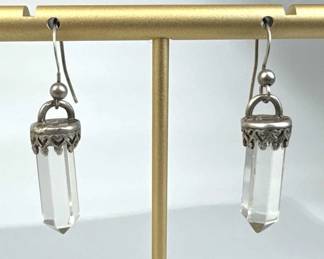 925 Silver Clear Quartz Crystal French Wire Earrin