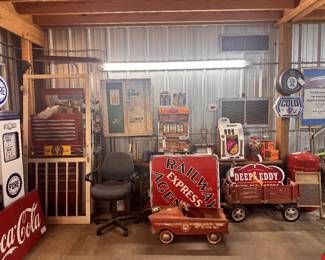 Original screen door from a store with door push! Railway Express Agency original single sided sign. Deep Eddy LED light up, works!