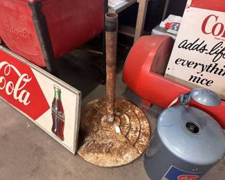Original Coke Sign base and Ac Spark Plug Cleaner