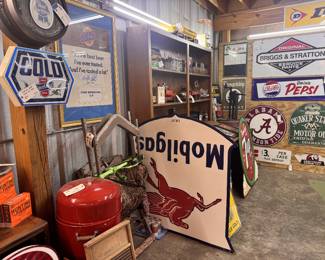 Mobilgas REPOP heavy metal double sided. Briggs & Stratton original! Billy Beer Ad poster framed with 6 pack of unopened Billy Beer!