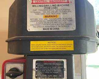 T131 - $400. Central Machinery Milling / Drilling Machine. Model 33686. 2hp reversible motor. Has lots of accessories included - will update photos soon! This weighs close to 400#s. YOU NEED AT LEAST 2 strong people to move. It is in the garage and we can back very close to it but YOU MUST MOVE. 