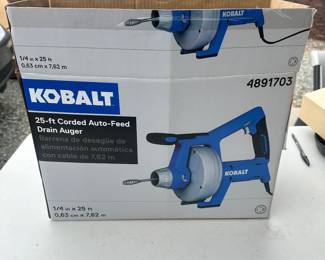 T81 - $60. Kobalt 4891703. Music Wire Corded 25' Auto-Feed Drain Auger. 