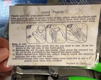 T121 - $25. Hand Punch for thin sheet steel, aluminum & brass. 