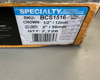 T97 - $70. Almost full box of Bostitch Floor Staples. 2" leg length. 1/2" crown. 