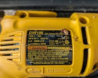 T66 - $30. DeWalt DW106. 3/8" VSR Drill. Tested & Works!