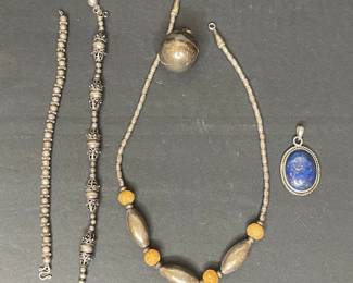Sterling Silver and Lapis Lazuli Pendant Necklace Set with Bracelets
