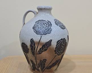 Stoneware Pitcher with Floral Motif 