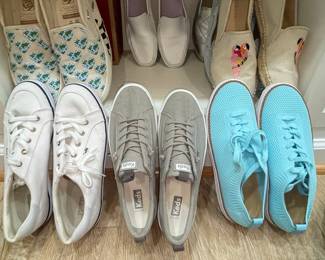 Talbots Aqua Blue Knit Slip-On Sneakers and Keds Grey Canvas Lace-Up Sneakers