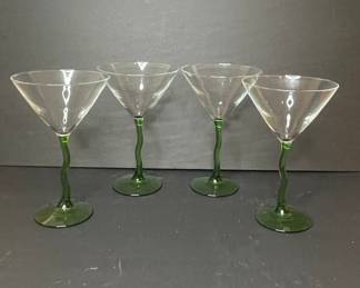 Green Swirl Stem Martini Glasses