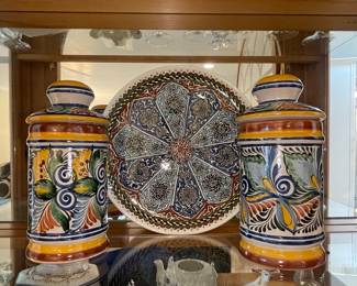 Talavera Style Ceramic Jars and Decorative Plate