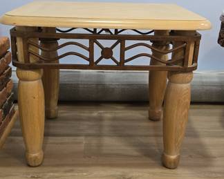 Wooden End Table with Metal Inlay
