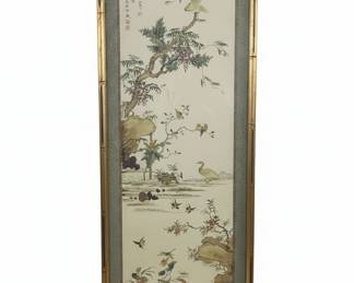 Vintage Chinese Scroll Painting of Birds and Blossoms