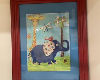Framed Children's Art Print - Giraffe, Elephant, and Bird by Sep Cartercarpin