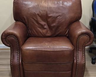 Brown Leather Club Chair with Nailhead Trim