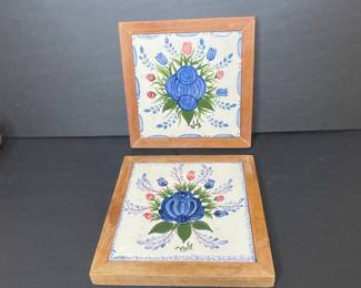 Handpainted Ceramic Tile with Floral Design by Nola