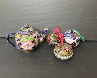 Miniature Cloisonné Teapot and Ornaments