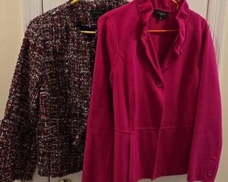 Ann Taylor Tweed Jacket and Talbots Fuchsia Ruffle-Neck Fleece Jacket