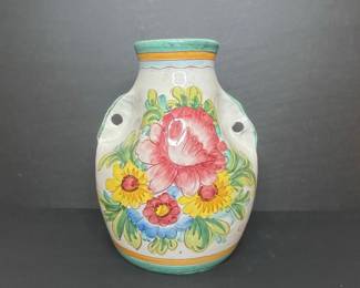 Hand-Painted Italian Ceramic Floral Vase 
