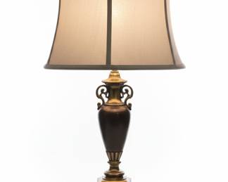 Vintage Brass and Black Toleware Urn Table Lamp