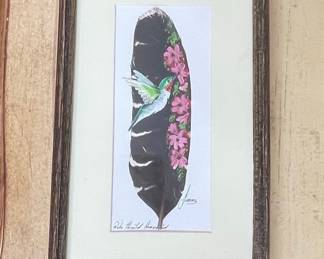 Hand Painted Feather Art - Ruby Throated Hummingbird by Jimenez
